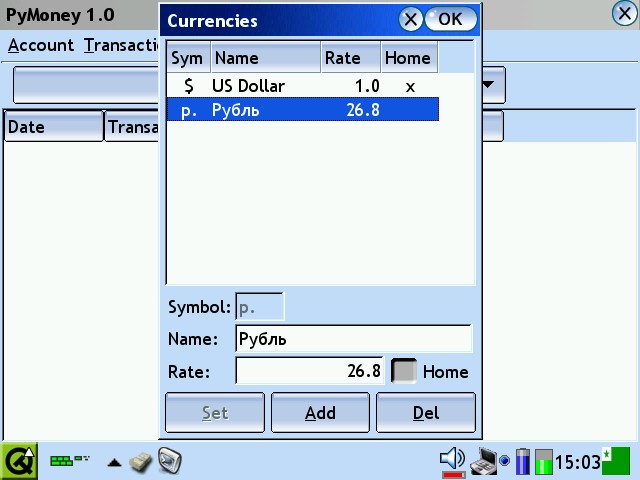 Currencies dialog